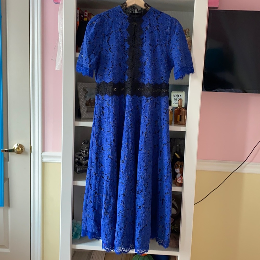 Elegant Blue and Black lace maxi dress